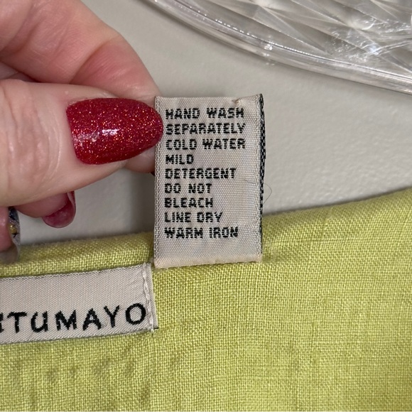 Putumayo 100% Linen Tailored V-Neck Blouse Chartreuse Women’s Size Large - Picture 11 of 11